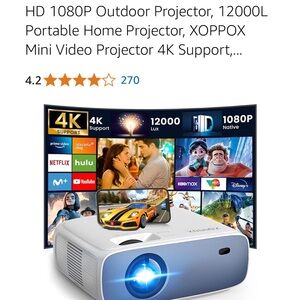 4K Support HD 1080P Portable Projector - White and Blue